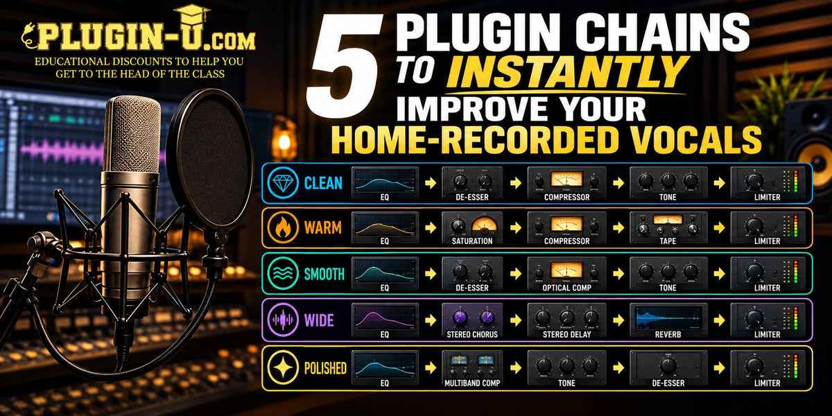 Five audio plugin chains for improving home-recorded vocals with EQ, compression, delay and reverb