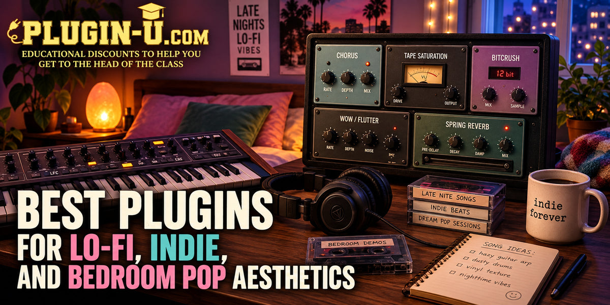 Audio plugins for lo-fi, indie and bedroom pop using saturation, vintage delay, reverb and texture