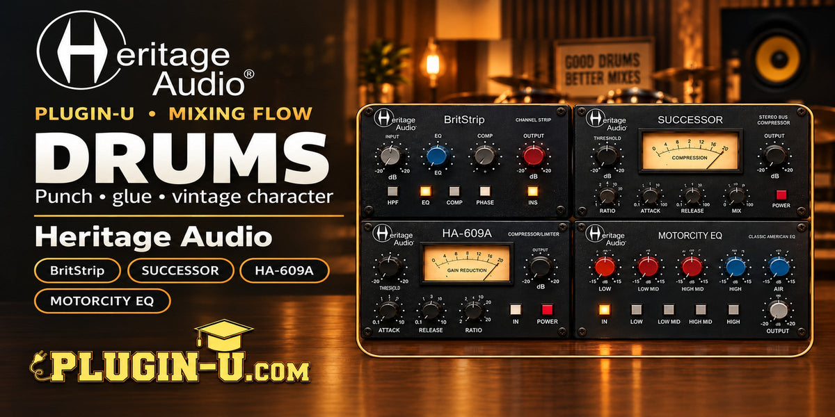 Heritage Audio drum mixing workflow for punch, bus glue and vintage analog character