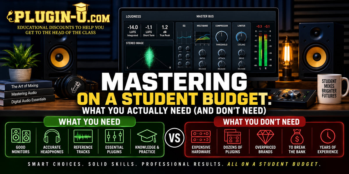 Affordable mastering plugin workflow for students using EQ, dynamics and loudness control