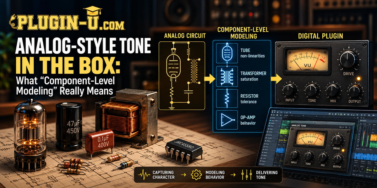 Analog-style audio plugin modeling of preamps, EQ, compression and saturation components