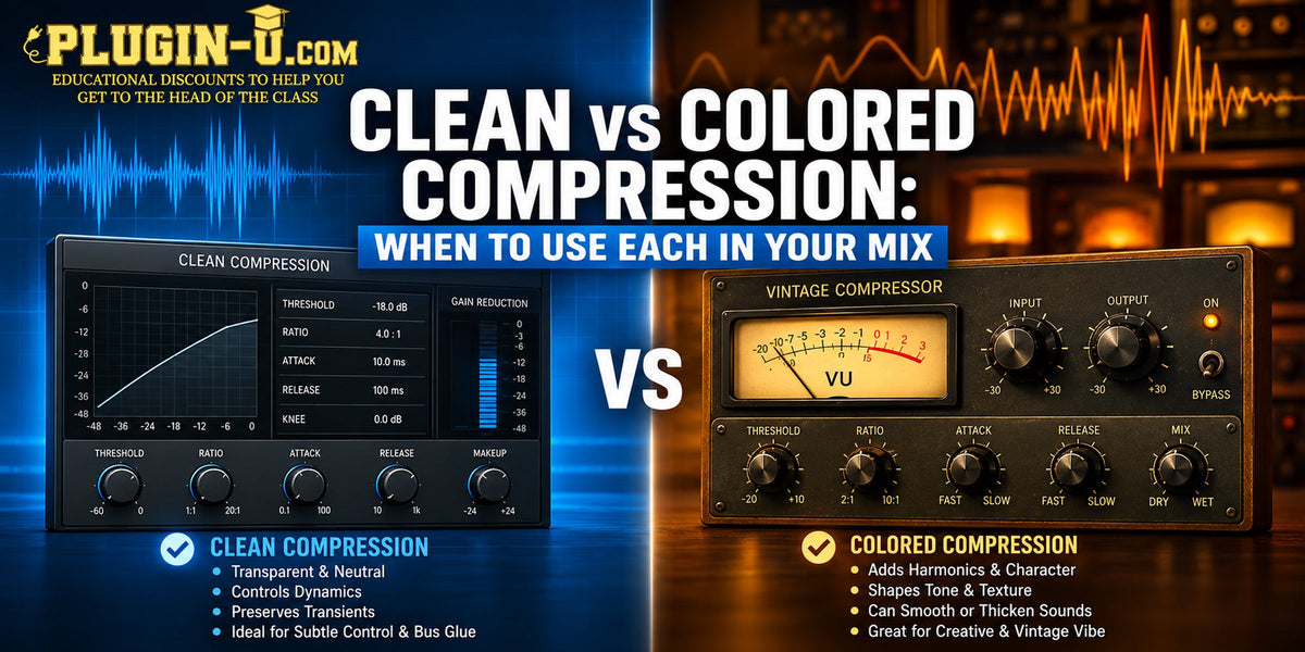 Clean versus colored compression comparison for transparent control and analog-style character in a mix