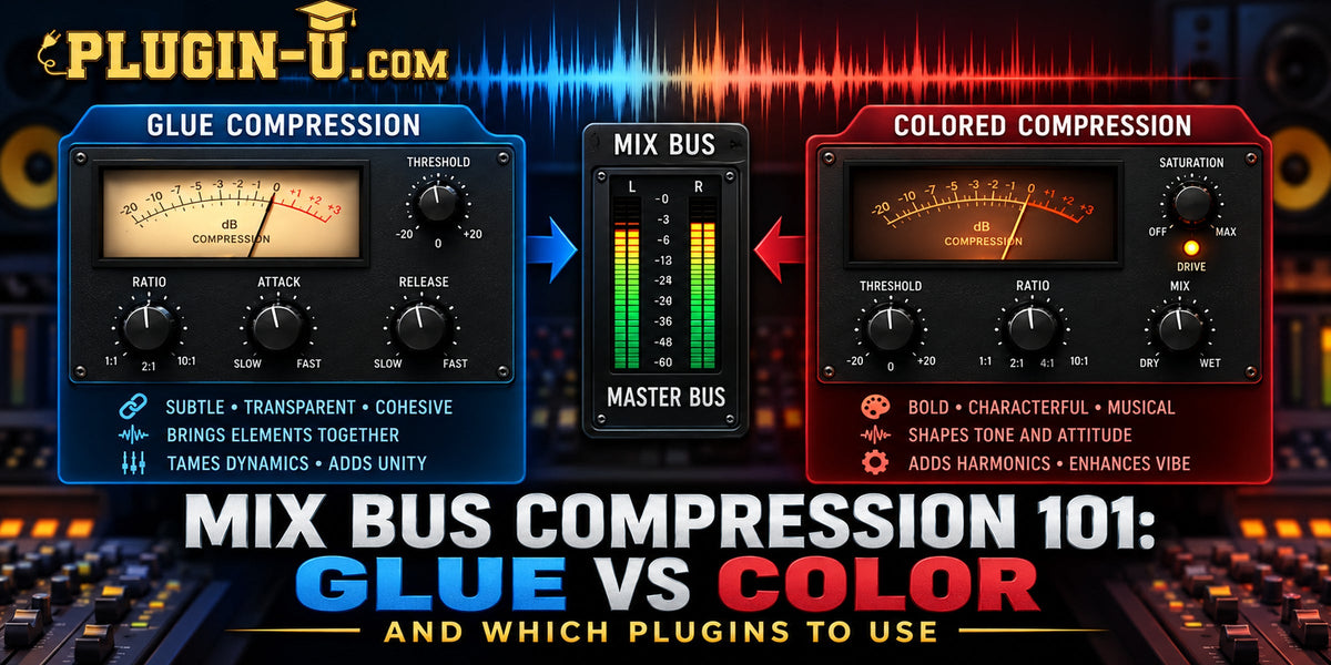 Mix bus compression guide comparing transparent glue with colored compressor character